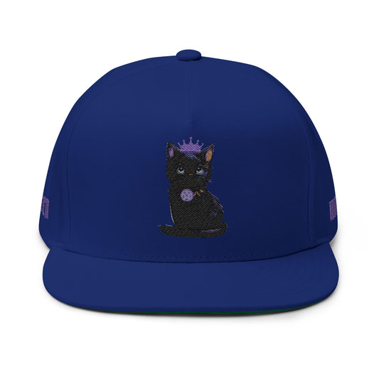 Witchy Cat Embroidered Cap — "Wicca Queen" Flat Bill Snapback