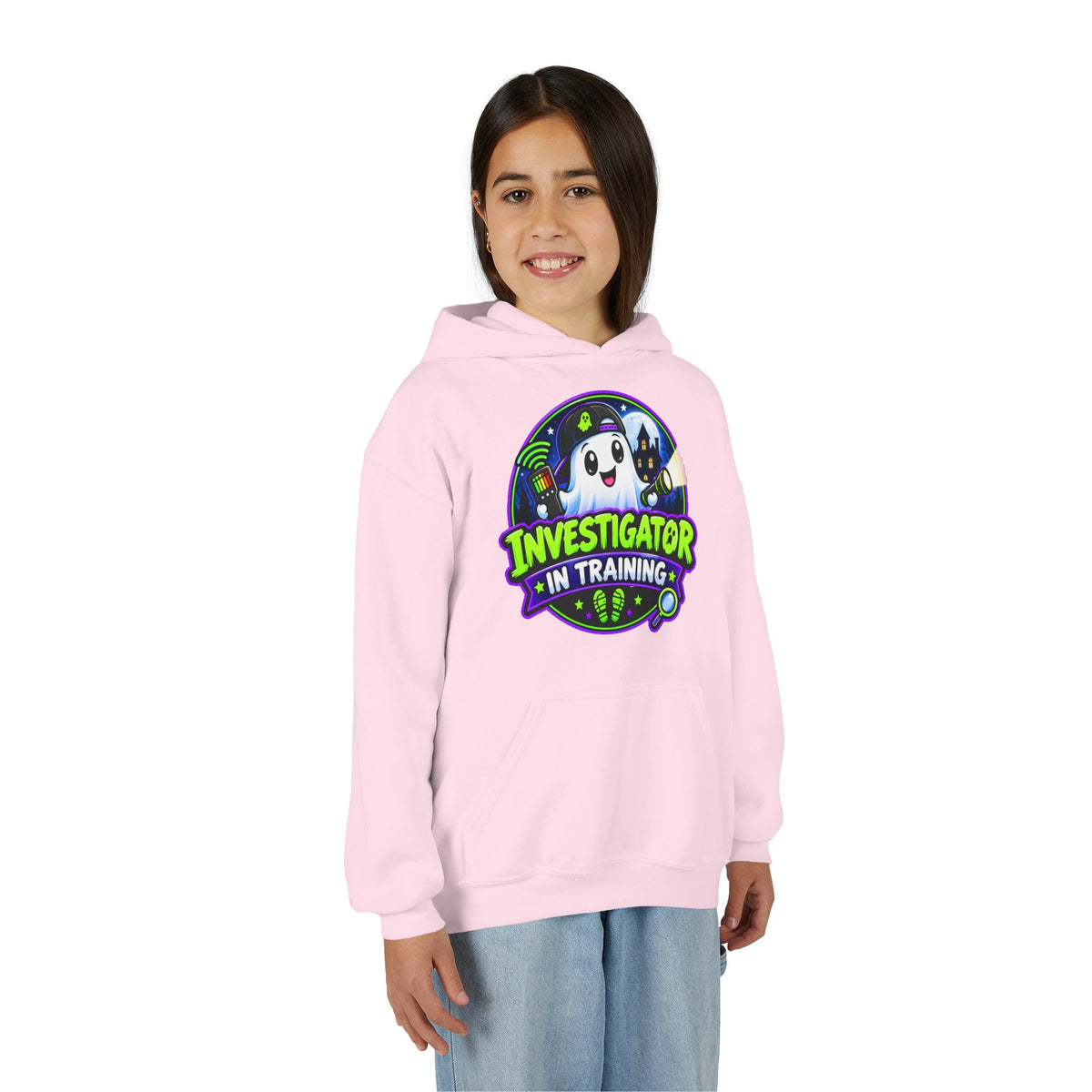 Youth Hoodie — "Investigator in Training" Cute Ghost Detective Kids Pullover