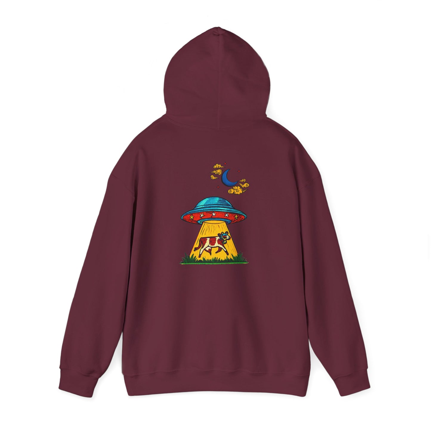 Alien UFO Abduction Hoodie — Colorful Retro Spaceship Graphic
