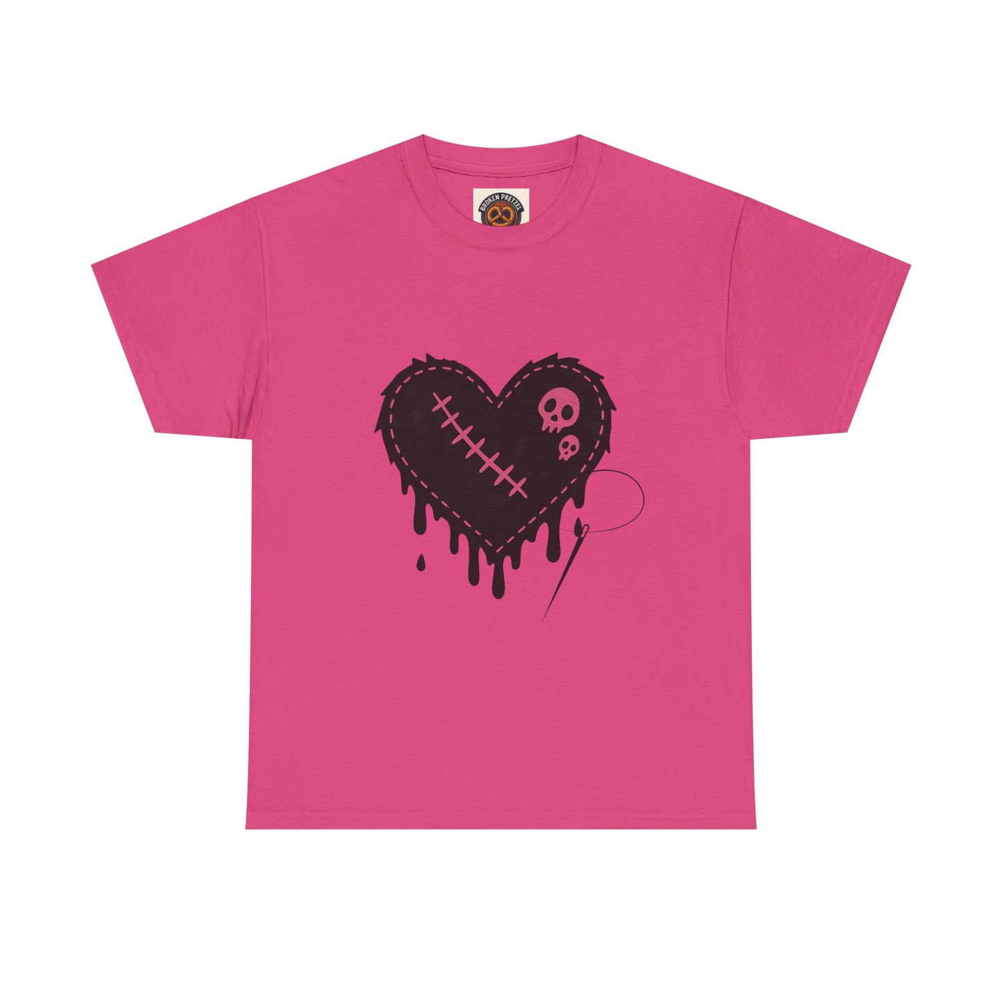 Dripping Stitched Heart Graphic Tee — Gothic Punk Valentine Shirt
