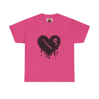Dripping Stitched Heart Graphic Tee — Gothic Punk Valentine Shirt