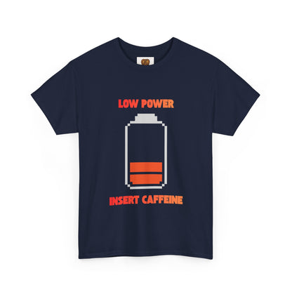 Low Power Insert Caffeine T‑Shirt — Funny Retro Battery Coffee Tee
