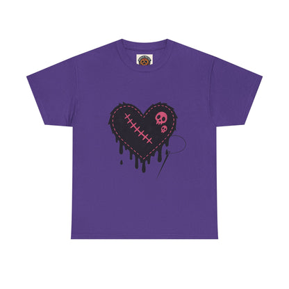 Dripping Stitched Heart Graphic Tee — Gothic Punk Valentine Shirt