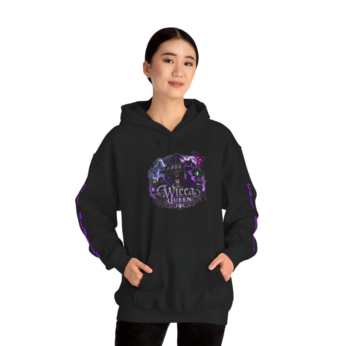 Witchy Black Hoodie - "Wicca Queen" Gothic Witch Cat Pullover