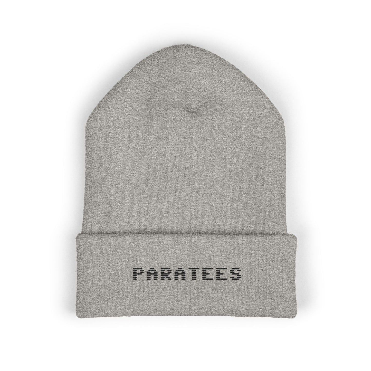 Paratees Embroidered Cuffed Beanie — Minimal Winter Knit Hat