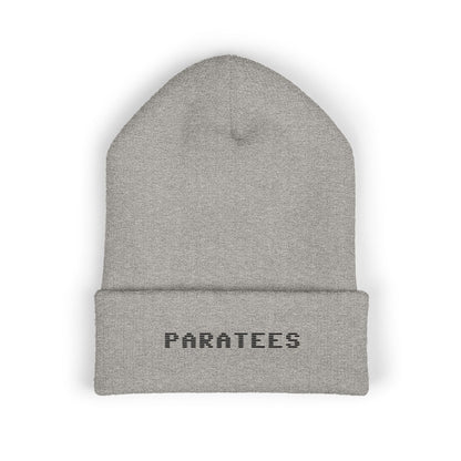 Paratees Embroidered Cuffed Beanie — Minimal Winter Knit Hat