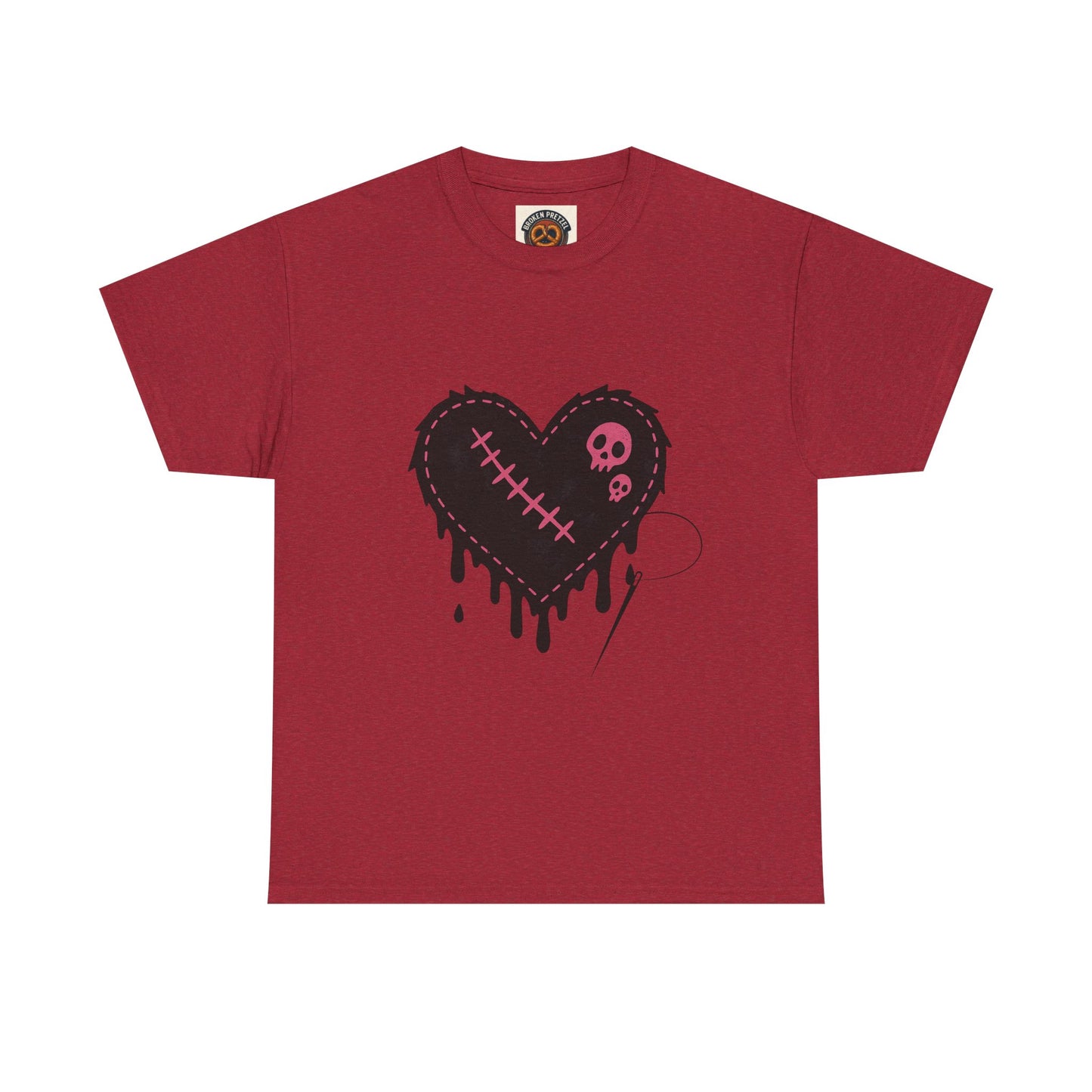 Dripping Stitched Heart Graphic Tee — Gothic Punk Valentine Shirt