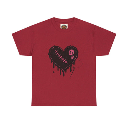 Dripping Stitched Heart Graphic Tee — Gothic Punk Valentine Shirt