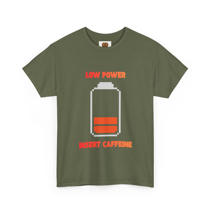Low Power Insert Caffeine T‑Shirt — Funny Retro Battery Coffee Tee