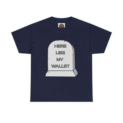 Here Lies My Wallet Tombstone T-Shirt — Funny Grim Reaper Money Joke Tee