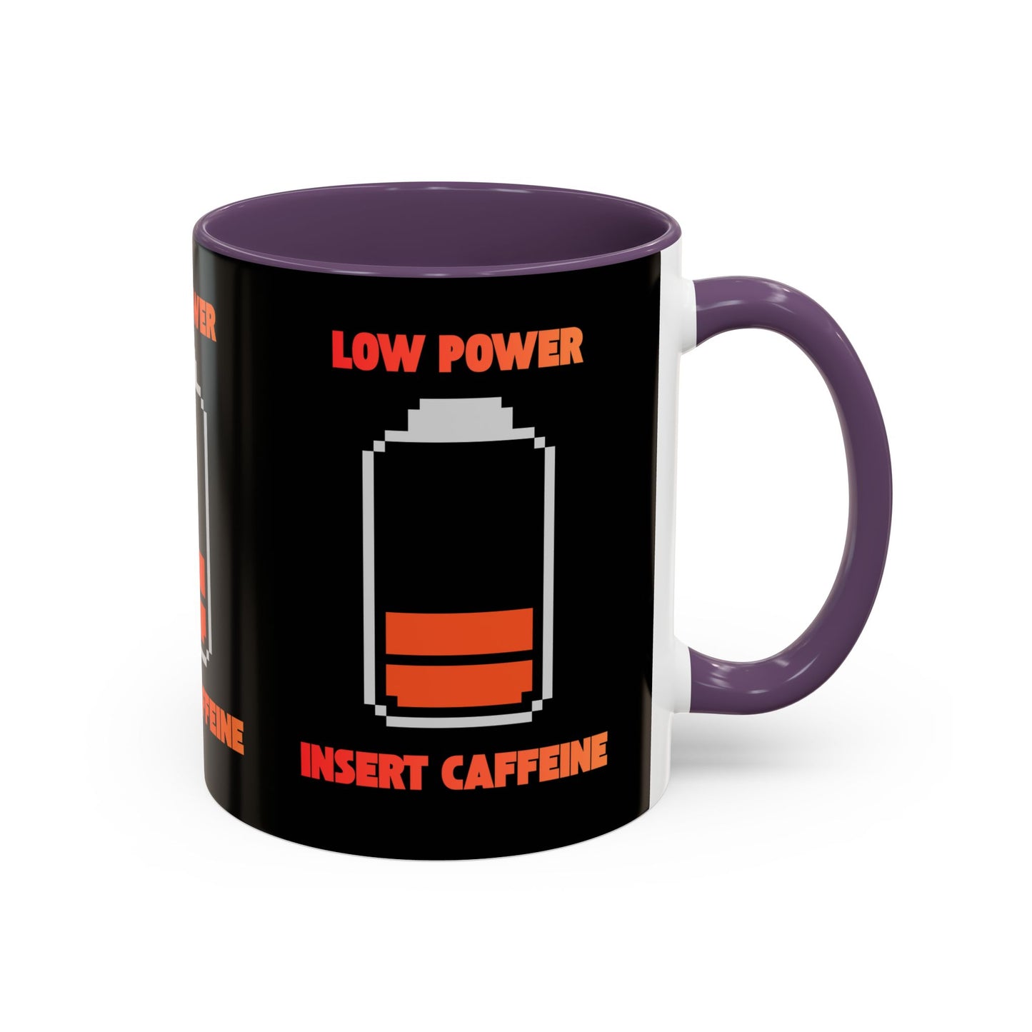 Coffee Mug — "Low Power, Insert Caffeine" Retro Battery Design