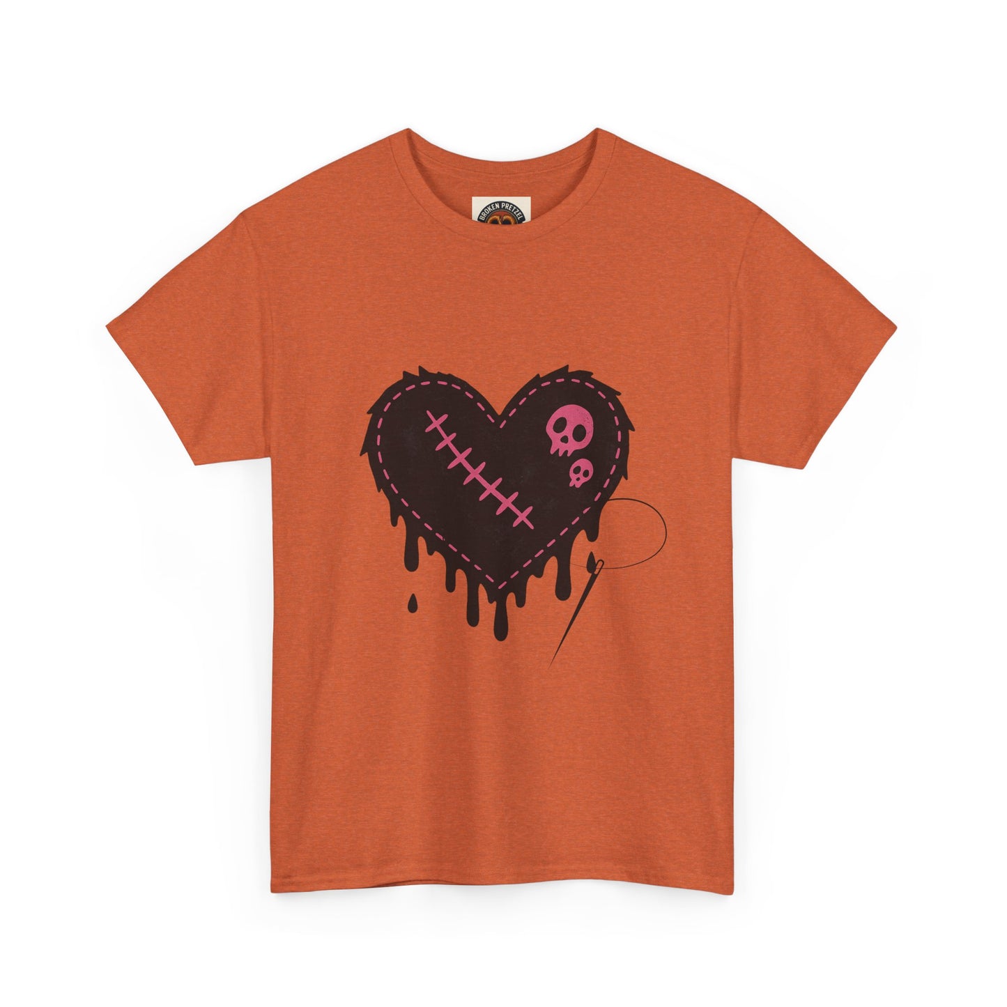 Dripping Stitched Heart Graphic Tee — Gothic Punk Valentine Shirt