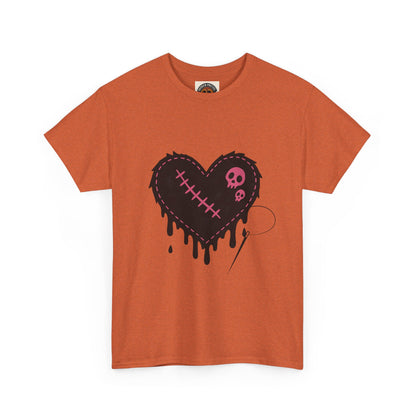 Dripping Stitched Heart Graphic Tee — Gothic Punk Valentine Shirt
