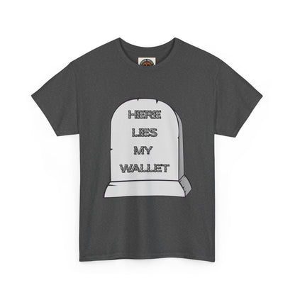 Here Lies My Wallet Tombstone T-Shirt — Funny Grim Reaper Money Joke Tee