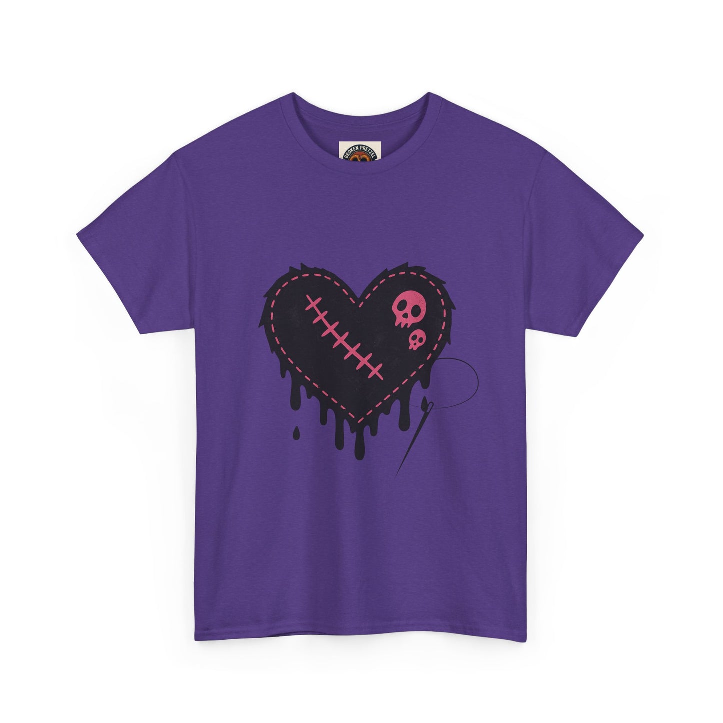 Dripping Stitched Heart Graphic Tee — Gothic Punk Valentine Shirt