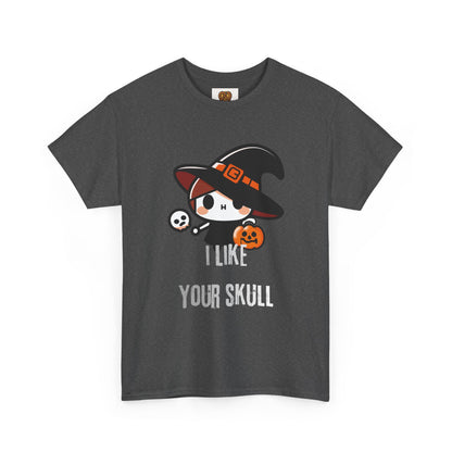 Halloween Witch Skull Tee — "I Like Your Skull" Cute Spooky Graphic T-Shirt
