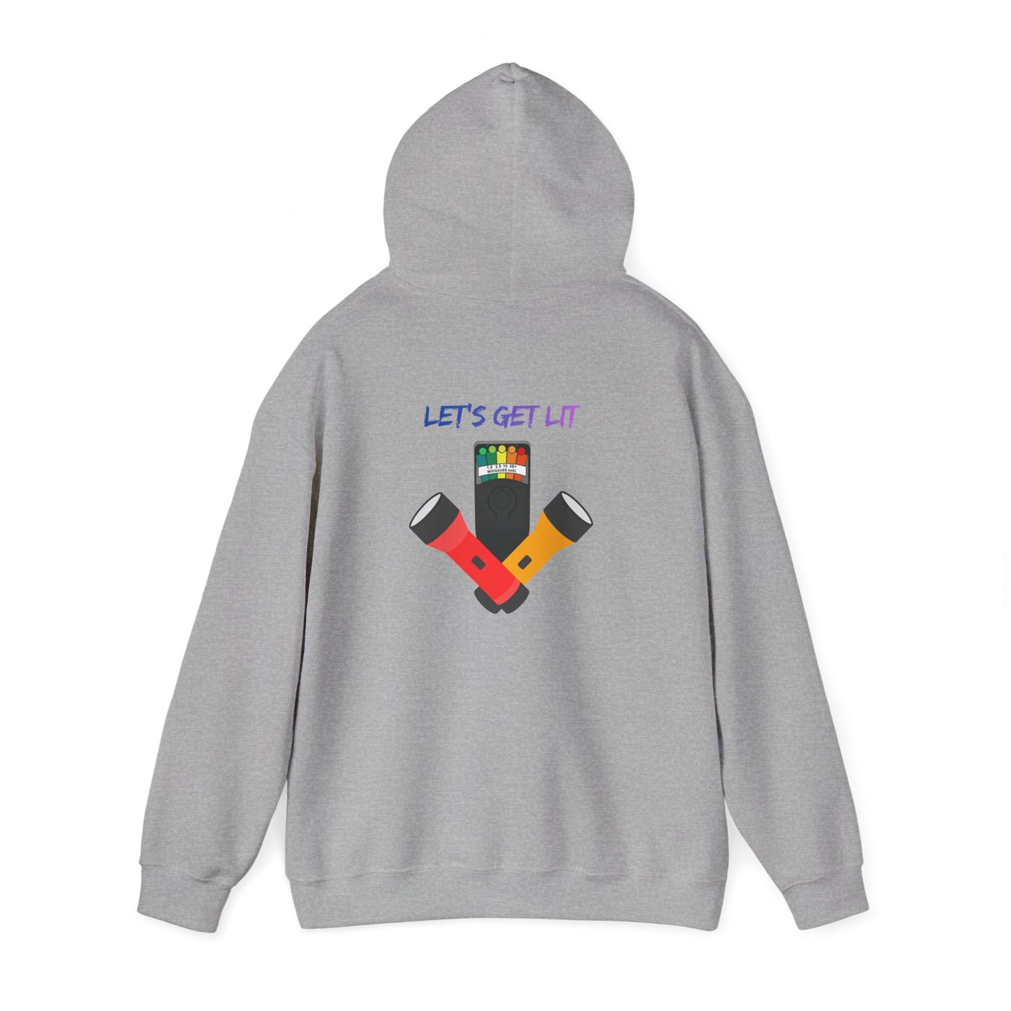 Let’s Get Lit Hoodie — Colorful Flashlight Party Graphic Hooded Sweatshirt