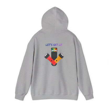 Let’s Get Lit Hoodie — Colorful Flashlight Party Graphic Hooded Sweatshirt