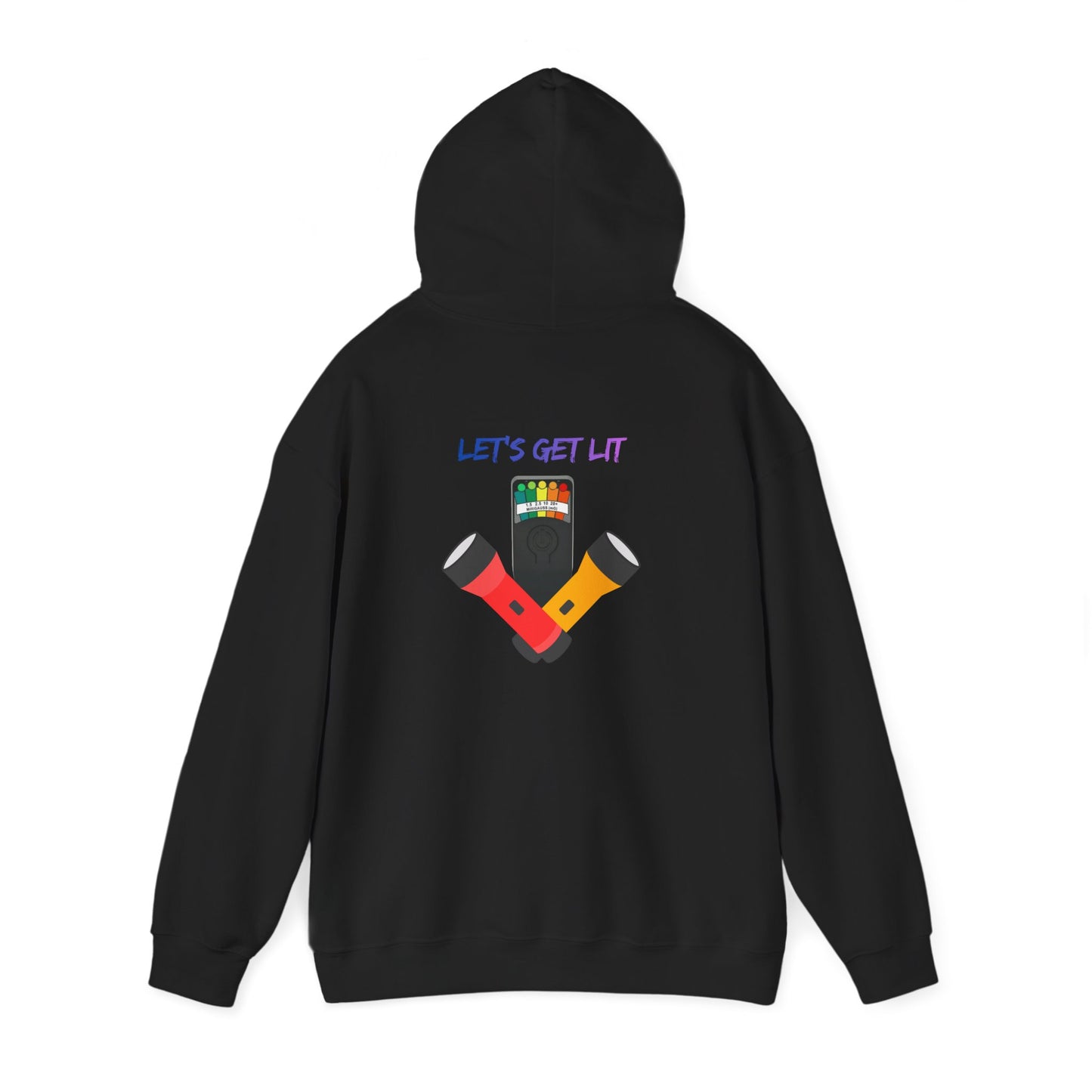 Let’s Get Lit Hoodie — Colorful Flashlight Party Graphic Hooded Sweatshirt