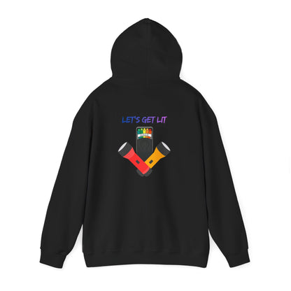 Let’s Get Lit Hoodie — Colorful Flashlight Party Graphic Hooded Sweatshirt