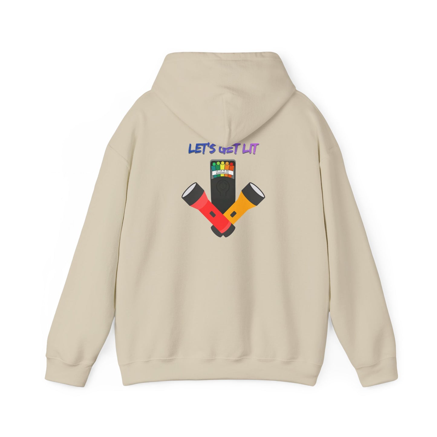 Let’s Get Lit Hoodie — Colorful Flashlight Party Graphic Hooded Sweatshirt