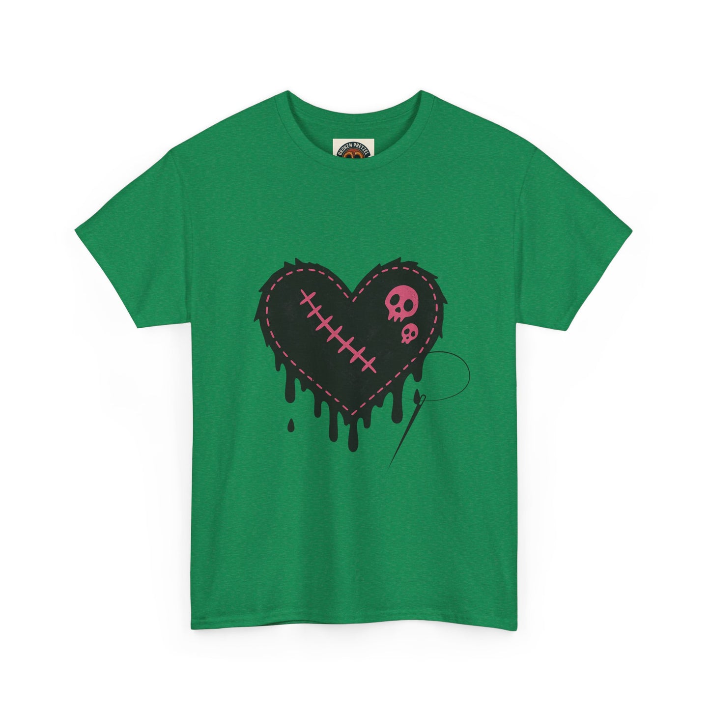 Dripping Stitched Heart Graphic Tee — Gothic Punk Valentine Shirt