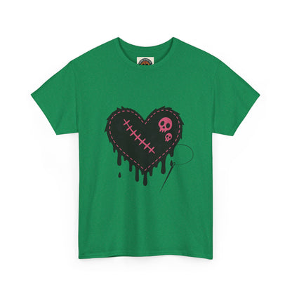 Dripping Stitched Heart Graphic Tee — Gothic Punk Valentine Shirt