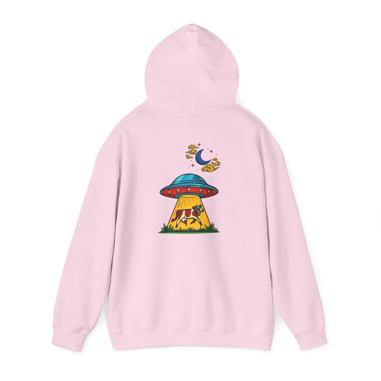 Alien UFO Abduction Hoodie — Colorful Retro Spaceship Graphic