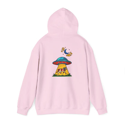 Alien UFO Abduction Hoodie — Colorful Retro Spaceship Graphic