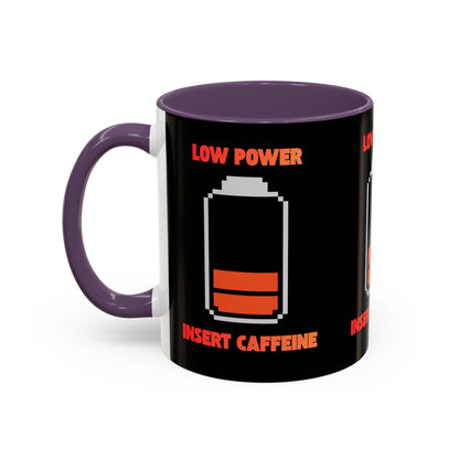 Coffee Mug — "Low Power, Insert Caffeine" Retro Battery Design
