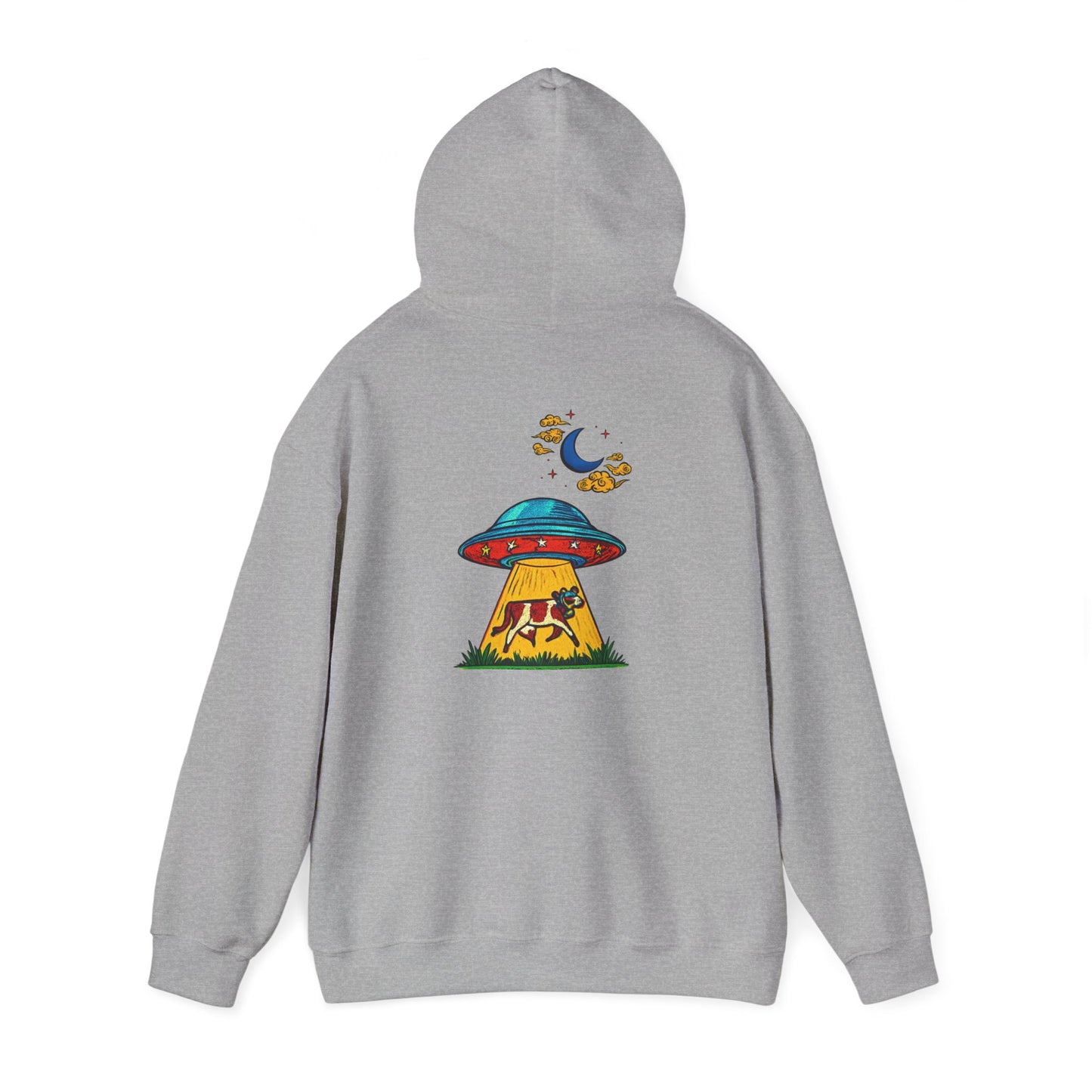 Alien UFO Abduction Hoodie — Colorful Retro Spaceship Graphic