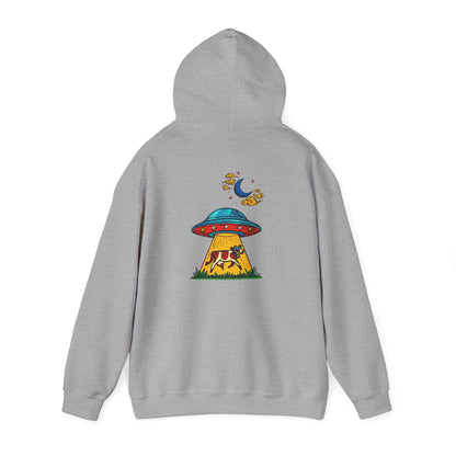 Alien UFO Abduction Hoodie — Colorful Retro Spaceship Graphic