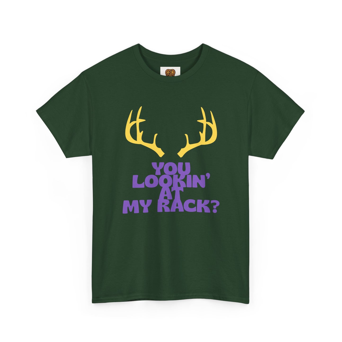 Funny Antler T-Shirt — "You Lookin' at My Rack?" Hunting Humor Tee