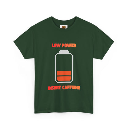 Low Power Insert Caffeine T‑Shirt — Funny Retro Battery Coffee Tee