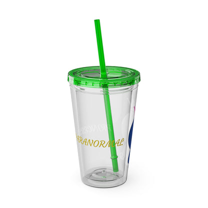 16oz Acrylic Tumbler with Straw — Cute Purple Blue Character 'Paranormal' Drink Cup