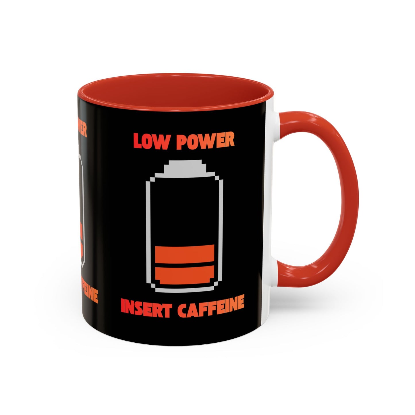 Coffee Mug — "Low Power, Insert Caffeine" Retro Battery Design