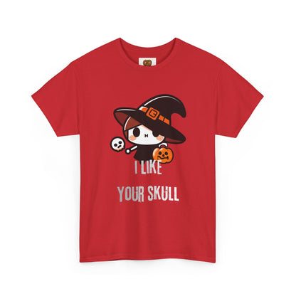 Halloween Witch Skull Tee — "I Like Your Skull" Cute Spooky Graphic T-Shirt