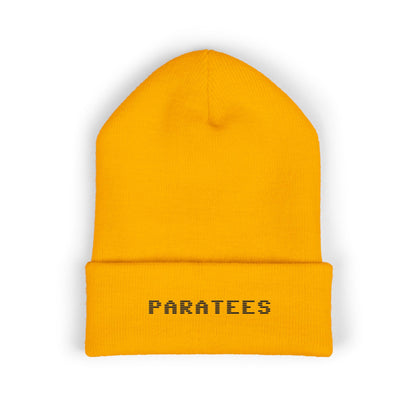 Paratees Embroidered Cuffed Beanie — Minimal Winter Knit Hat