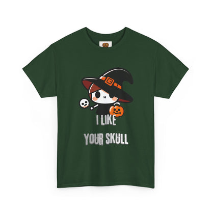 Halloween Witch Skull Tee — "I Like Your Skull" Cute Spooky Graphic T-Shirt