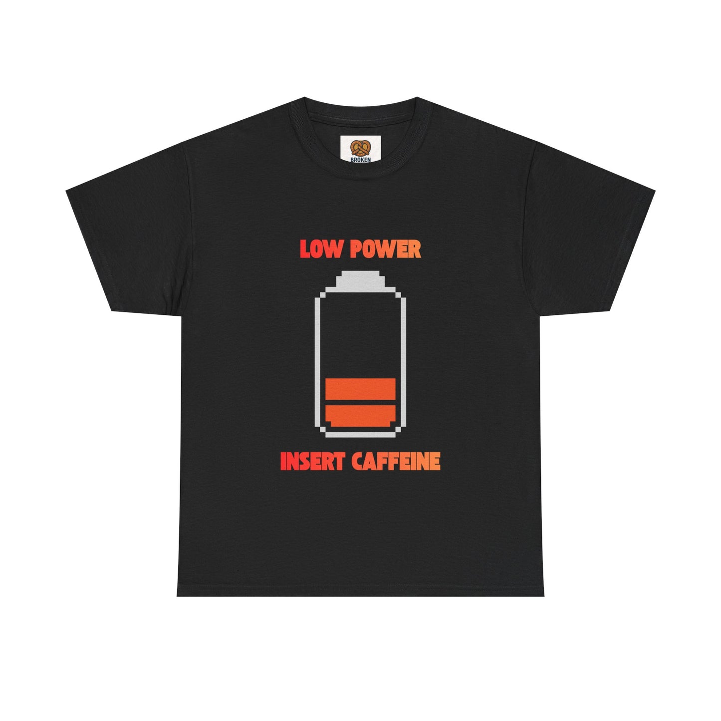 Low Power Insert Caffeine T‑Shirt — Funny Retro Battery Coffee Tee