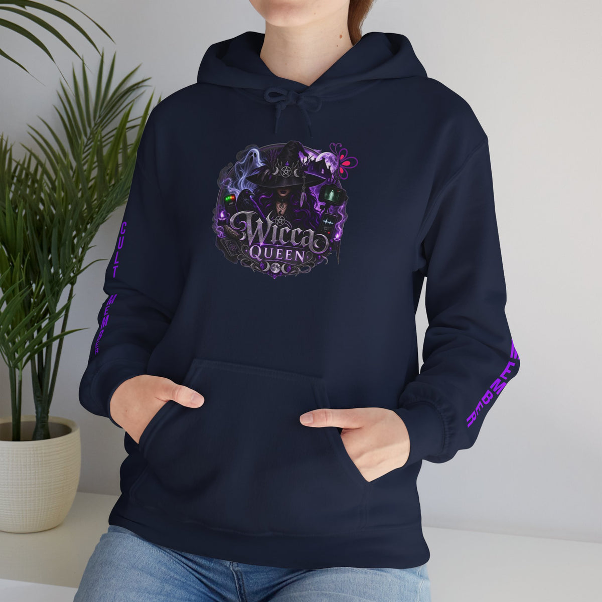 Witchy Black Hoodie - "Wicca Queen" Gothic Witch Cat Pullover
