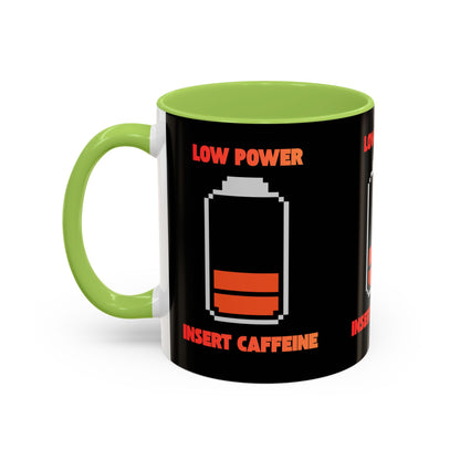 Coffee Mug — "Low Power, Insert Caffeine" Retro Battery Design