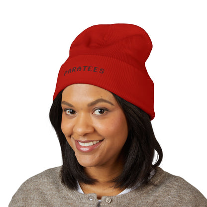 Paratees Embroidered Cuffed Beanie — Minimal Winter Knit Hat
