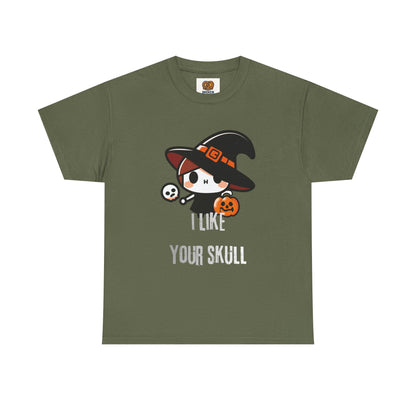 Halloween Witch Skull Tee — "I Like Your Skull" Cute Spooky Graphic T-Shirt