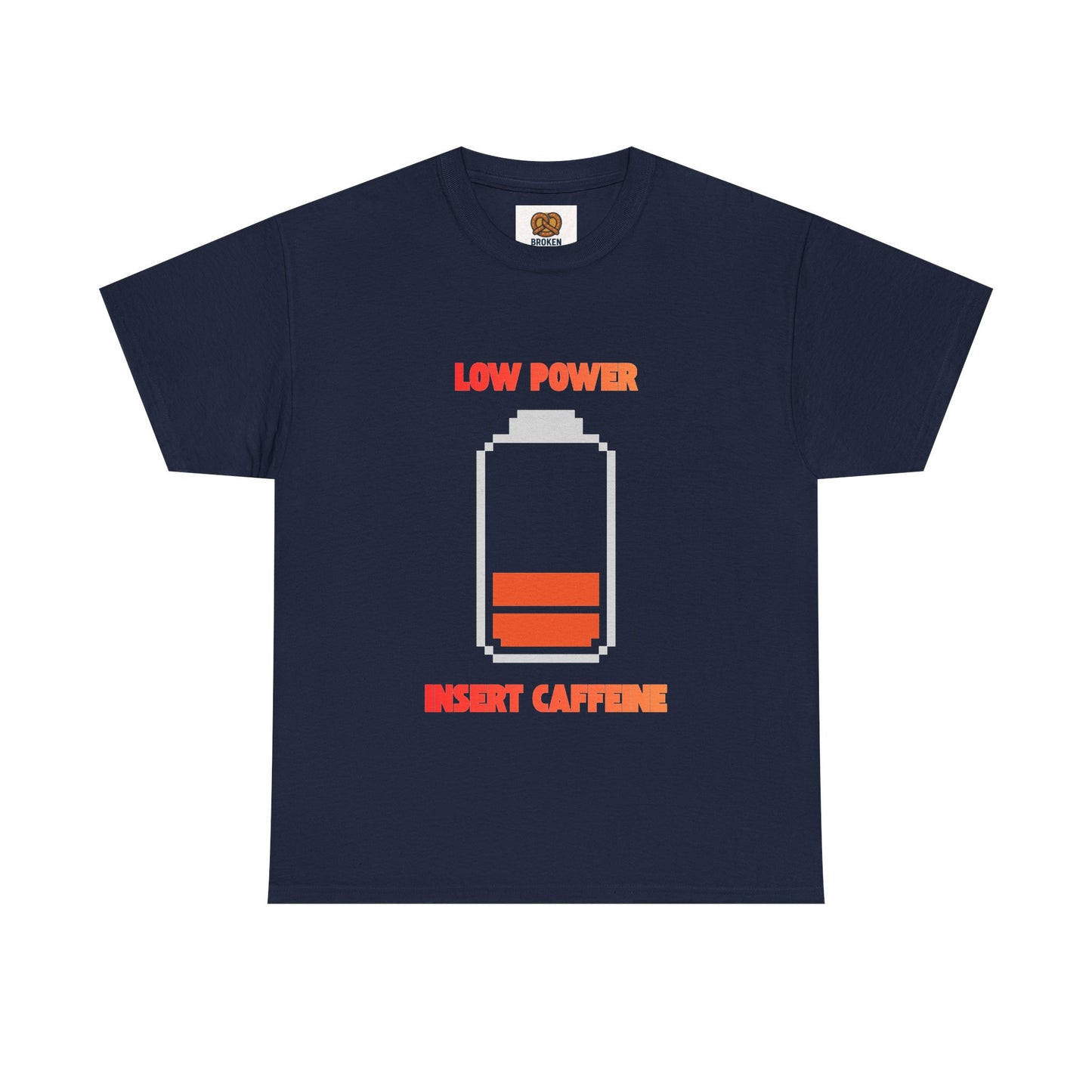 Low Power Insert Caffeine T‑Shirt — Funny Retro Battery Coffee Tee
