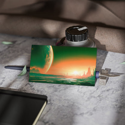 Sci‑Fi Landscape Business Cards — Futuristic Planet Sunset Design