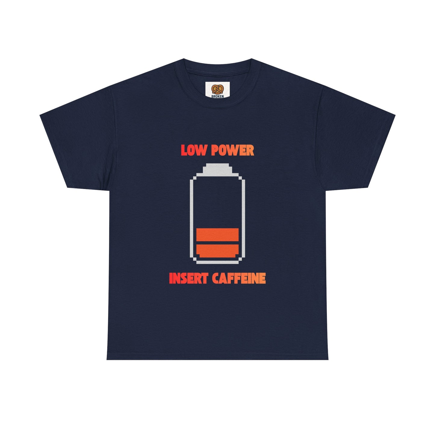 Low Power Insert Caffeine T‑Shirt — Funny Retro Battery Coffee Tee