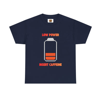 Low Power Insert Caffeine T‑Shirt — Funny Retro Battery Coffee Tee