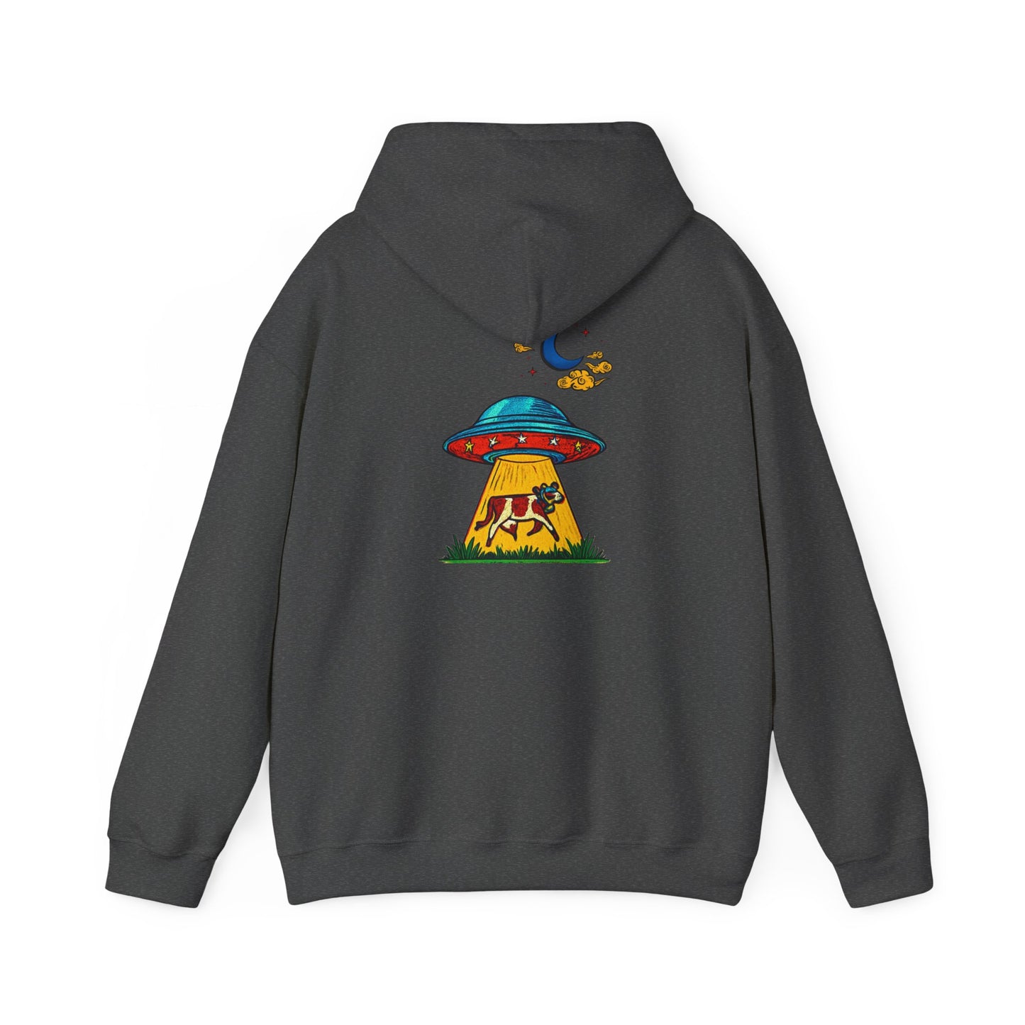 Alien UFO Abduction Hoodie — Colorful Retro Spaceship Graphic