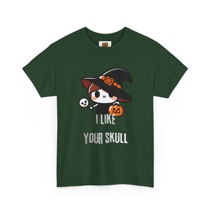 Halloween Witch Skull Tee — "I Like Your Skull" Cute Spooky Graphic T-Shirt